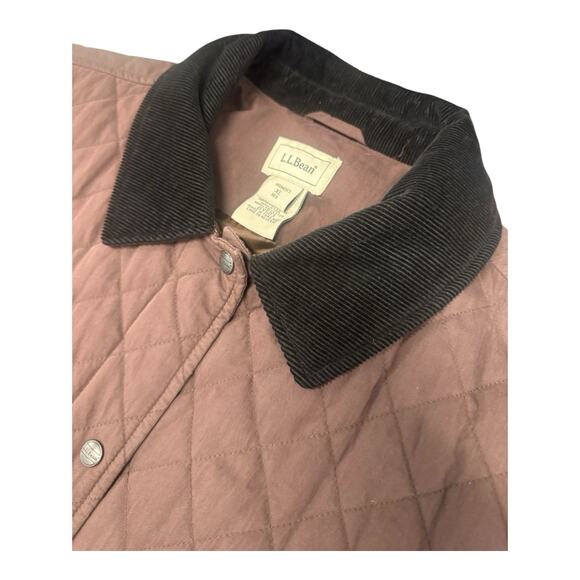 LL BEAN Quilted Barn Coat Women's XL Corduroy Collar Jacket Brown Thermore - Picture 6 of 13
